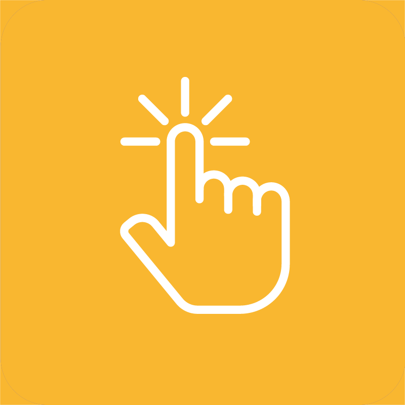 White outline of a pointing finger icon on a yellow background